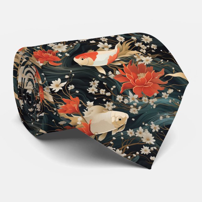 Japanese Koi Fish Seamless Pattern Tie (Rolled)