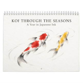 Japanese Koi Fish Sumi-e Art Through the Seasons Calendar