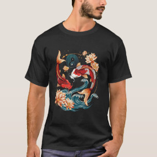 Japanese Koi Fish Vintage Lotus Flowers T-Shirt