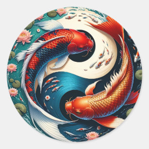 Japanese Koi Fish Yin Yang Classic Round Sticker