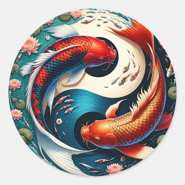 Japanese Koi Fish Yin Yang Classic Round Sticker (Front)