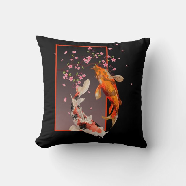 Japanese Koi Fishes and Flowers Cushion (Front)
