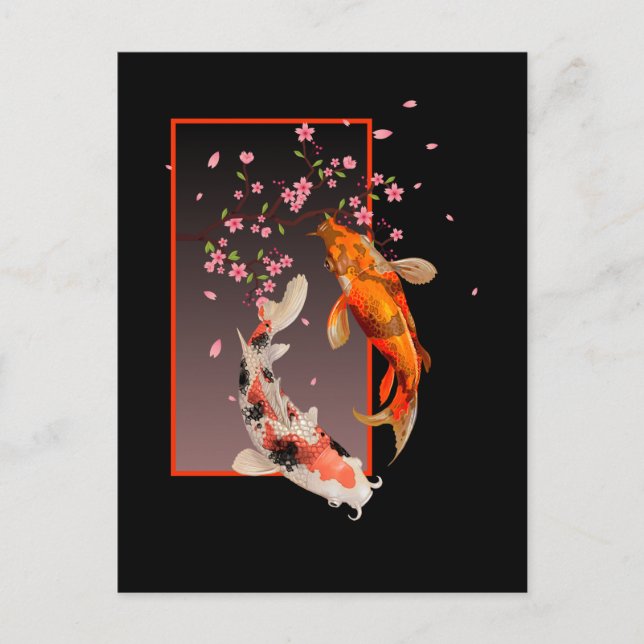 Japanese Koi Fishes and Flowers Postcard (Front)