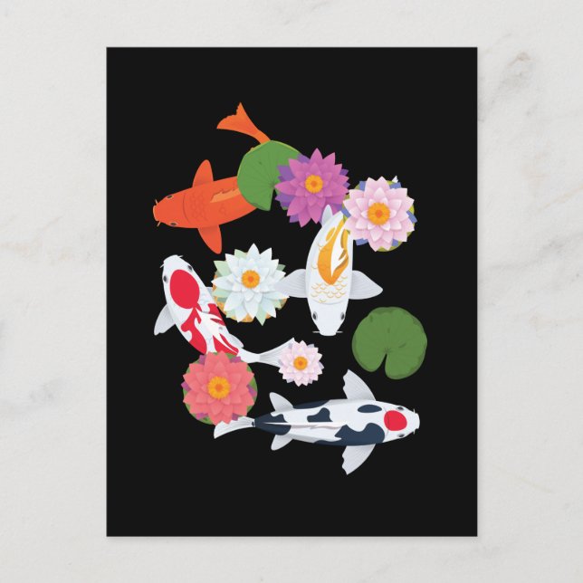 Japanese Koi Fishes Water Lily Art Postcard (Front)