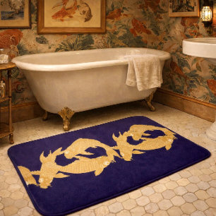 Japanese Koi Goldfish Frieze Pattern Bath Mat