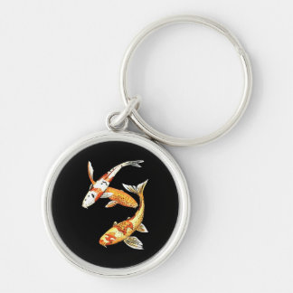 Japanese Koi Goldfish on Black Key Ring