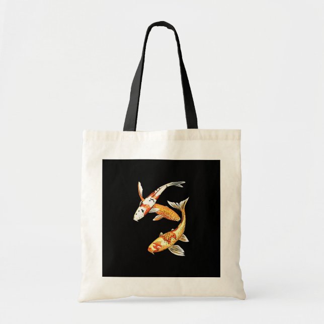 Japanese Koi Goldfish on Black Tote Bag (Front)