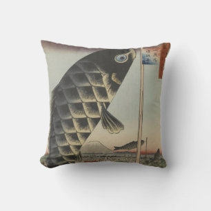 Japanese Koi Hiroshige Fish Festival Flag Cushion