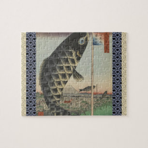 Japanese Koi Hiroshige Fish Festival Flag Jigsaw Puzzle