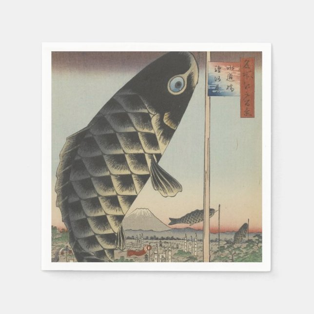 Japanese Koi Hiroshige Fish Festival Flag Napkin (Front)