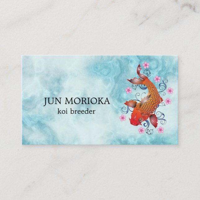 Japanese Koi on Blue Background Business Card (Front)