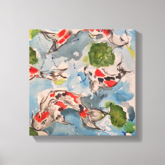 Japanese Koi Watercolor Canvas Print 12x12