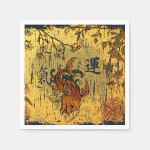 Japanese Koi White Paper Napkins, Standard Edges Napkin