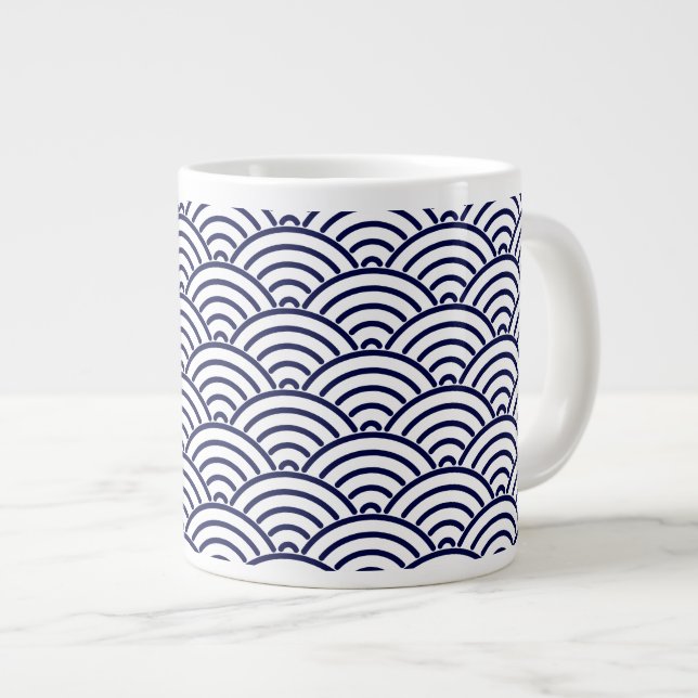 Japanese Koinobori Fish Scale in Delft Blue Large Coffee Mug (Front Right)
