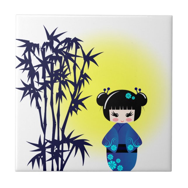 Japanese kokeshi doll at bamboo during sunrise tile (Front)