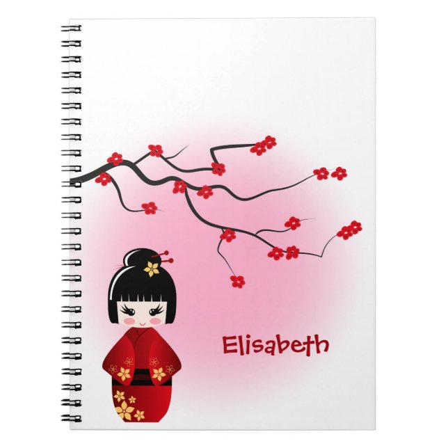 Japanese kokeshi doll at sakura blossoms notebook (Front)