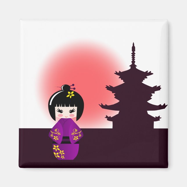 Japanese kokeshi doll at temple during sunset magnet (Front)