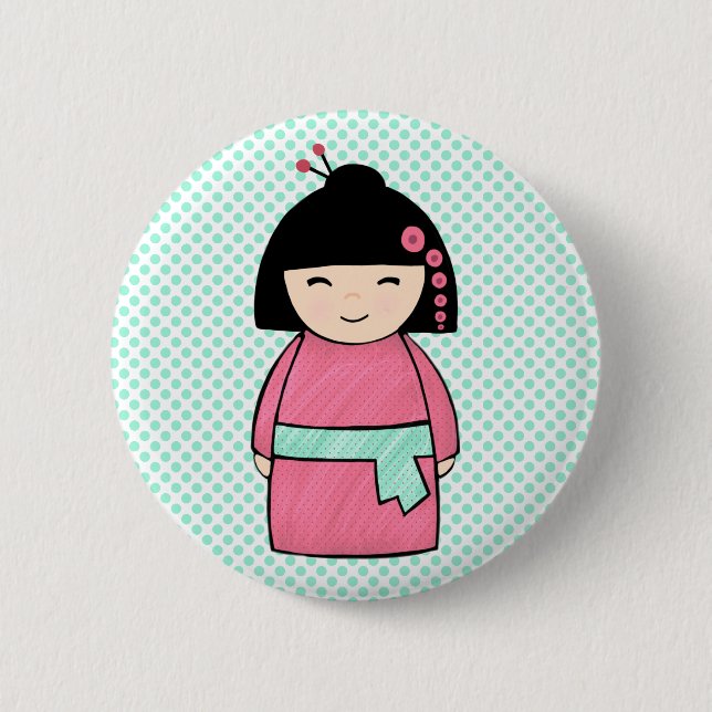 Japanese Kokeshi Doll Button (Front)