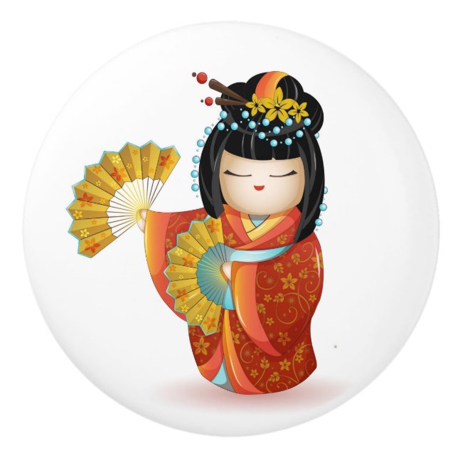 Japanese Kokeshi Doll Ceramic Knob (Front)