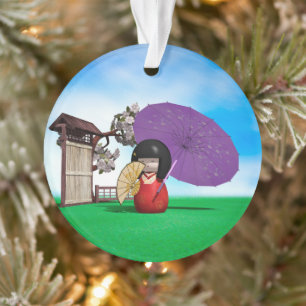 Japanese Kokeshi Doll Cherry Blossom Art Ornament