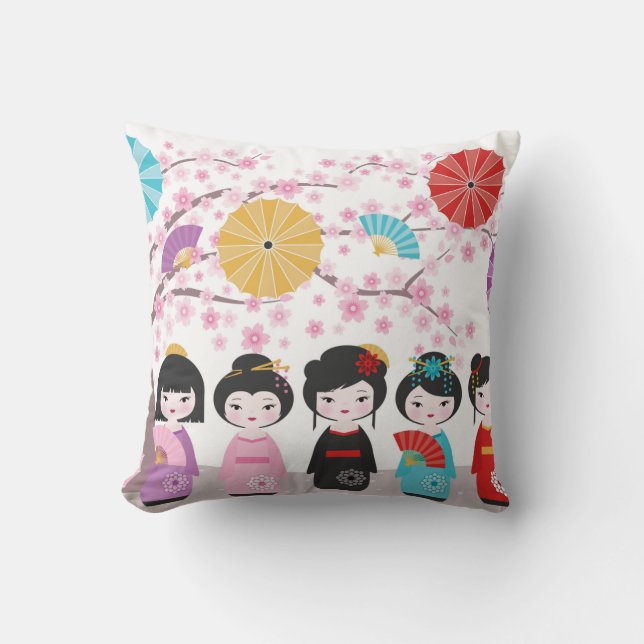 Japanese Kokeshi Dolls Cushion (Front)
