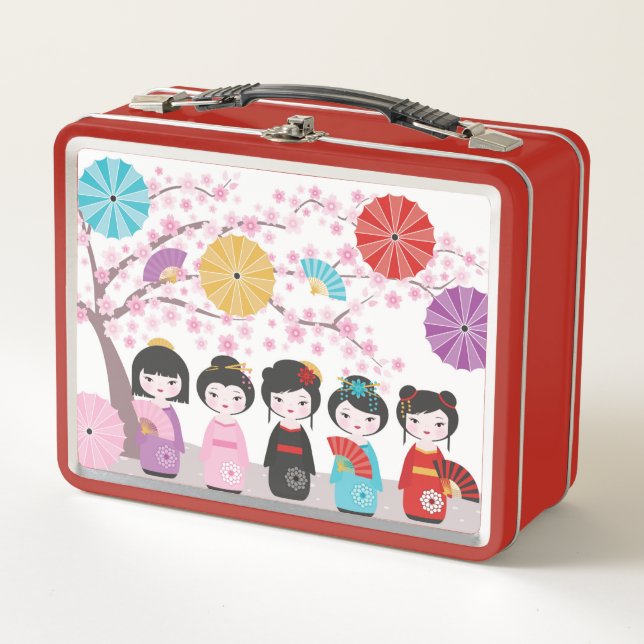 Japanese Kokeshi Dolls Metal Lunch Box (Front)