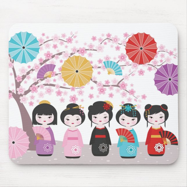 Japanese Kokeshi Dolls Mouse Mat (Front)