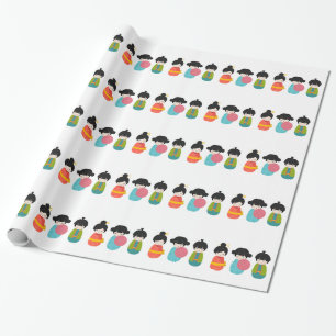 Japanese Kokeshi Dolls Wrapping Paper