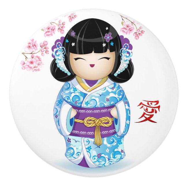 Japanese Kokeshi Love Doll Ceramic Knob (Front)