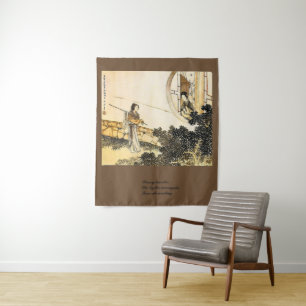 Japanese lady at moongate haiku vintage art print tapestry