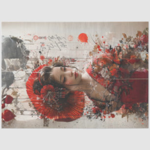 Japanese Lady in Red Kimono Decoupage Tissue Paper