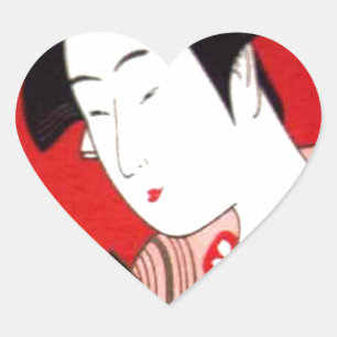 Japanese Lady Tea Serving Ceremony Art Print Heart Sticker