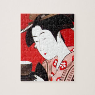 Japanese Lady Tea Serving Ceremony Art Print Jigsaw Puzzle