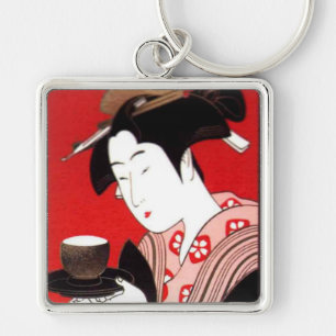 Japanese Lady Tea Serving Ceremony Art Print Key Ring
