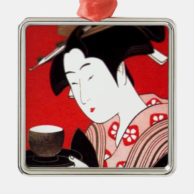 Japanese Lady Tea Serving Ceremony Art Print Metal Tree Decoration (Front)