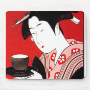 Japanese Lady Tea Serving Ceremony Art Print Mouse Mat