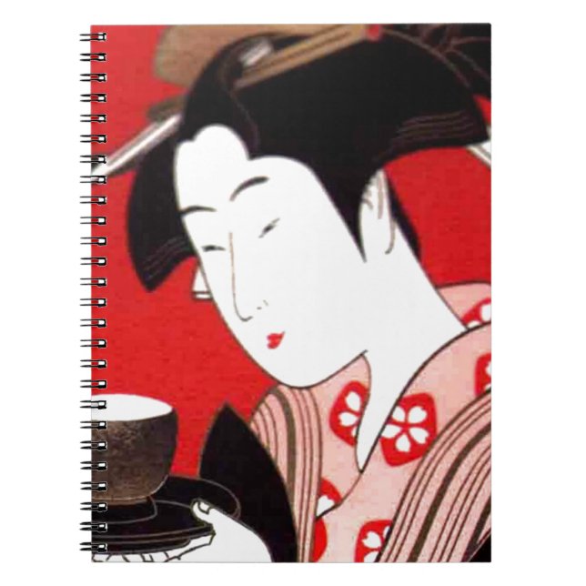 Japanese Lady Tea Serving Ceremony Art Print Notebook (Front)