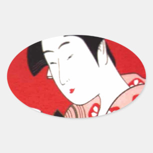 Japanese Lady Tea Serving Ceremony Art Print Oval Sticker
