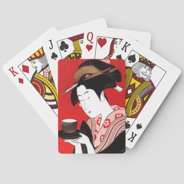 Japanese Lady Tea Serving Ceremony Art Print Playing Cards (Back)