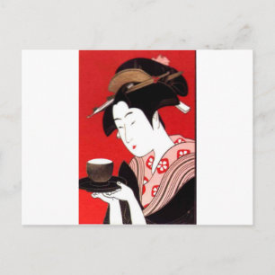 Japanese Lady Tea Serving Ceremony Art Print Postcard