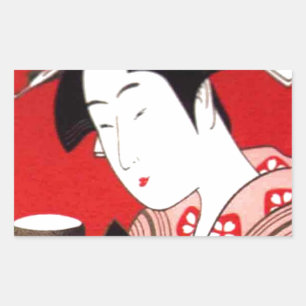 Japanese Lady Tea Serving Ceremony Art Print Rectangular Sticker