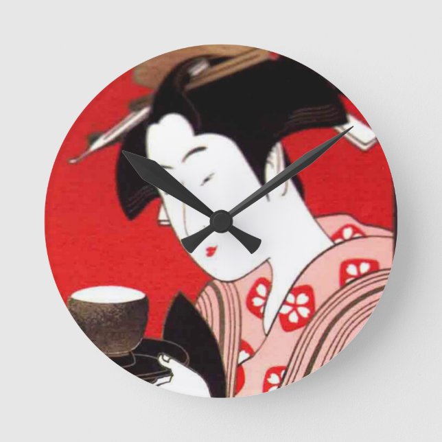 Japanese Lady Tea Serving Ceremony Art Print Round Clock (Front)