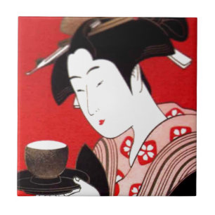 Japanese Lady Tea Serving Ceremony Art Print Tile