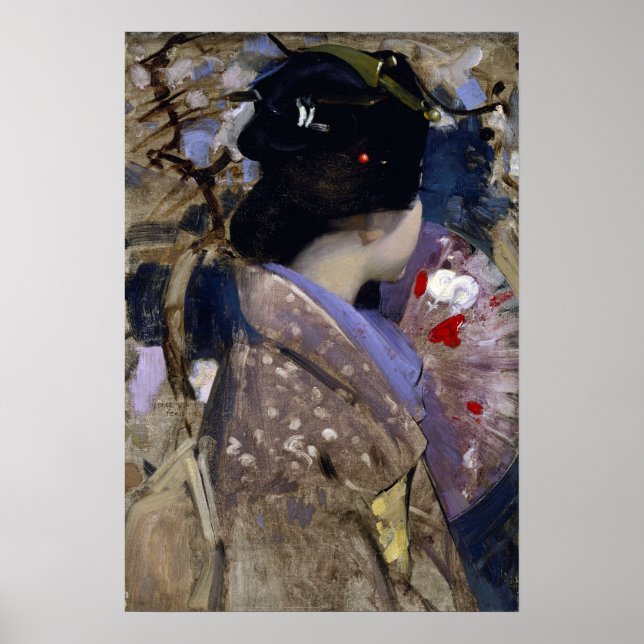 Japanese lady with a fan by George Hardy Poster (Front)