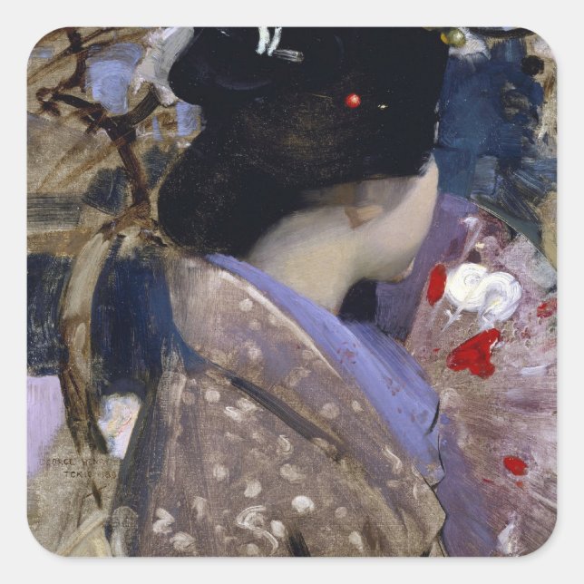Japanese Lady with a Fan by George Henry Square Sticker (Front)