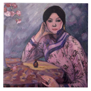 Japanese Lady with a Perfume Bottle Tile