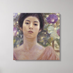 Japanese Lady with Purple Morning Glory Flowers Canvas Print
