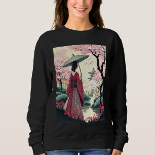 Japanese Lady with Umbrella Pagoda cherry Blossom  Sweatshirt
