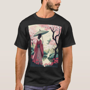 Japanese Lady with Umbrella Pagoda cherry Blossom T-Shirt