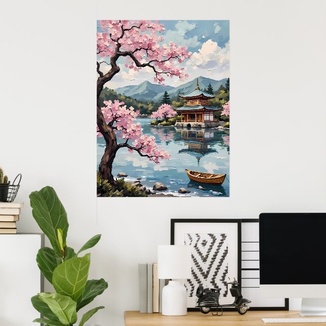 Japanese Lake with Cherry Blossoms Poster (Home Office)